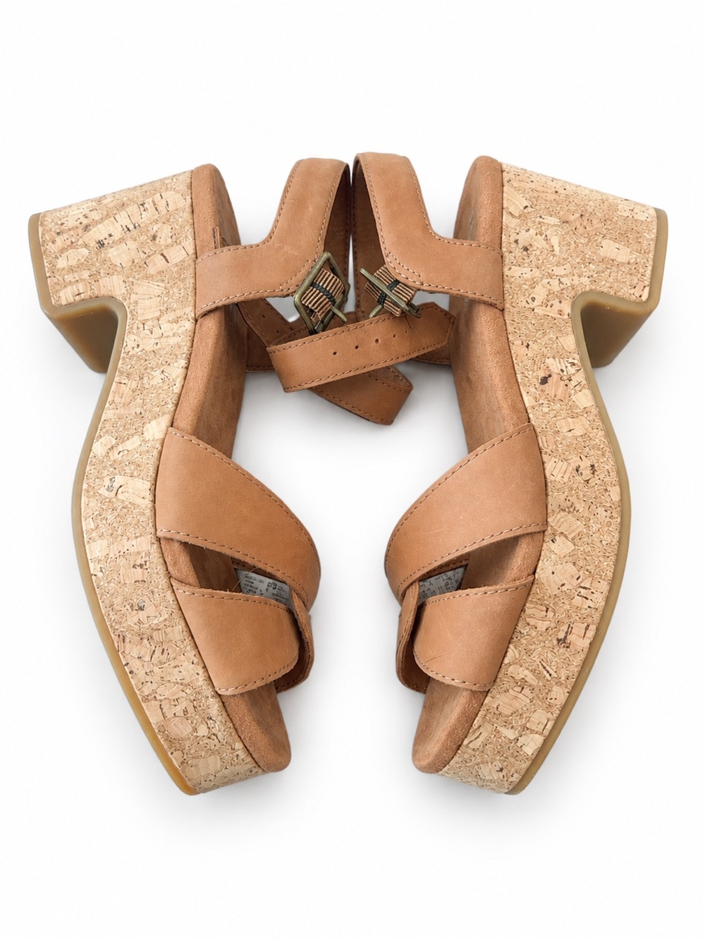 Toms Tan Cork Platform Sandals with Ankle Strap